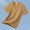Camiseta de Manga Corta de Algodón Modal para Hombre con Cuello en V, Top de Seda Helada Fresco, Secado Rápido, Color Puro Blanco, Manga Media, Antibacteriano y Antiácaros