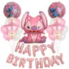 Animación Transfronteriza Lilo y Stitch Stitch Rosa Set de Globos de Película de Aluminio Arreglo de Cumpleaños Globo de Dibujos Animados Papel Día de Año Nuevo
