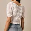 Suéter de Mujer 2026 con Acabado de Alta Gama, Top de Verano de Manga Corta con Cuello en V y Mangas Abullonadas, Cárdigan de Punto Hueco para Mujer, Estilo Francés