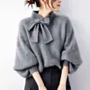 Nuevo Estilo Otoño e Invierno 2026 Cuello Alto Decorado con Lazo Mangas de Linterna Tejido de Lana