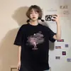 Camiseta de Manga Corta Estilo Coreano Cuello Redondo Cangrejo Wubi para Mujer Verano Estampado de Plantas Color Sólido Casual Prenda Base Ropa de Mujer Coreana