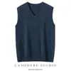 Venta al por mayor de fábrica Hilo Consinee Elegante 100% Cachemira Pura Chaleco de Cuello V Chaleco para Hombre Suéter Casual Holgado Hombre