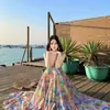 Vestido con estampado Tyndall Dopamine seaside, atuendo de vacaciones para la isla de Sanya, viaje a la playa, bajo amplio, vestido sin espalda