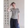 Top de punto jacquard de manga corta para mujer estilo coreano, nuevo modelo de verano 2026, diseño único, cuello redondo, top fino elegante