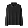 Camisa polo masculina de manga comprida, 240g de lã e seda, business casual, corte solto, outono, vestuário corporativo de luxo leve, atacado de fábrica