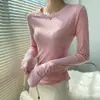 Camiseta de Manga Larga con Cuello Redondo, Ajuste Delgado, Estilo Nuevo de Alta Calidad para Mujer, Moderna y Versátil, Rejuvenecedora, Elegante, Color Sólido, Prenda Interior