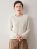 Suéter de cashmere puro para outono e inverno para mulheres, corte solto, gola redonda, trança grossa, cor sólida, malha de base