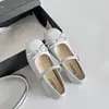 Zapatos Planos para Mujer Bailarinas Francesas Estilo Nuevo Primavera/Verano 2026 Correa Única Moño Zapatos Mary Jane Plateados para Mujer