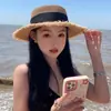 Sombrero de Sol Sombrero de Paja Nuevo Verano para Mujer Sombrero de Sol para la Playa con Lazo y Copa Plana Todo Fila Sombrero Pequeño para la Playa