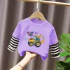 Camiseta Manga Longa Falsa Duas Peças para Meninos Algodão Puro Bonita Estilo Coreano Infantil Solta Novidades 2026 Crianças de Tamanho Médio a Grande Outono Top