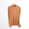 Camiseta Térmica de Lana con Cuello Alto Medio para Mujer, Otoño e Invierno, Estilo Primavera y Otoño, Tejido Cepillado, Retiene el Calor, Corte Ajustado, Manga Larga