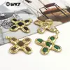 Wt-P2034 Obsidiana Natural Jade Verde Piedra Cruzada Colgante Chapado en Oro de 18 Quilates Accesorios Semi-Terminados Hechos a Mano