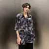 Camisa Violeta Estilo Abstinencia Manga Corta Marca de Moda de Peluquería de Gama Alta Camisa Floral para Hombre Chaqueta de Seda Helada Barroca