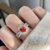 Anel de dedo indicador de enrolamento de zircão vermelho de alta qualidade anel de rubi artificial vinho vermelho requintado anel oval aberto para mulheres