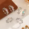 Anillo Romántico de Zirconia con Forma de Hoja Estilo Francés, Exquisita Artesanía de Microincrustación, Anillo Abierto, Accesorio de Ambiente Suave y Sensación de Alta Gama