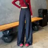 Jeans de pierna ancha de alta calidad para otoño, 26, adecuados para figuras tipo pera, resistentes al color, pantalones rectos azul oscuro, disponibles para envío directo