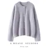 Cardigan de Punto Grueso de Cachemira con Cuello Redondo, Manga Larga, Diseño Jacquard Calado, Suéter de Cachemira, Nuevo Estilo Otoño e Invierno 2025