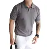 Camisa Polo Cor Sólida Gola V Manga Curta Malha Masculina Verão Nova Camiseta de Negócios Tendência Slim Fit Versátil Top Casual