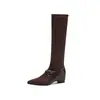Botas Altas de Punta Fina Elásticas Ajustadas con Retazos y Tacón de Cuña de 5 cm, Novedad Otoño/Invierno para el Trabajo, Gamuza, Estilizadoras, Versátiles, Botas de Moda