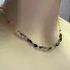 Collar de Turmalina Natural Cadena de Cobre Chapado en Oro de 18K Cadena de Clavícula Colorida Simple de Moda Versátil Nicho Collar Gargantilla