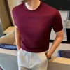 Camiseta Masculina de Verão Luxuosa de Alta Qualidade 7A com Punho Canelado Antibacteriano de Manga Curta, Camiseta de Algodão Amônia Líquida com Gola Redonda e Meia Manga