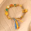 Atacado Cor Dourada Areia Dourada Cinco Vias Deus da Fortuna DIY Pulseira Tecida à Mão Xizang Popular na Internet Transmissão ao Vivo Nova Joia