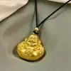 Pingente de Buda Maitreya auspicioso em ouro areia, colar sólido minimalista e elegante, presente estilo chinês, produto para live-streaming para atrair clientes, joias