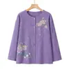 Camisa de manga larga 100% algodón para mujeres de mediana edad y mayores, talla grande, corte holgado, primavera y otoño, cuello camisero, estilo cárdigan, camisa estampada casual y versátil para madres