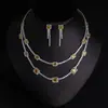 Novos brincos quadrados de franja dupla com zircônia, cravejados com diamantes esmeralda vintage, e conjunto de colar de luxo de alta qualidade