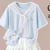 2026 Camiseta de Manga Curta Cartoon Fresca e Fofa Moda Saia com Laço Conjunto Dopamina de Duas Peças para Meninas de Verão