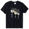 Camiseta casual con estampado de crisantemo y mariposa transfronterizo, nueva camiseta de manga corta para mujer estilo europeo y americano 2025, cuello redondo para mujer