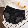 Calcinhas Femininas Sexy de Renda Pura, Calcinhas Femininas Respiráveis de Cintura Média com Estampa de Coração em Cetim, Estilo Retrô