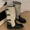 Hebilla de cinturón estilo western 2026, botas de cowboy, botas de mezclilla apiladas, botines de retazos, nuevas botas vintage de tacón grueso para mujer primavera-verano