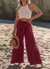 Moda de Ropa Europea y Americana Transfronteriza de Amazon con Tirantes de Temperamento a la Moda, Empalme, Cintura Alta, Plisados, Pierna Ancha, Pantalones Casuales Sueltos