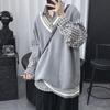 Suéter de cuello en V con contraste de color estilo universitario para hombre, chaleco de punto holgado de primavera y otoño, chaleco sin mangas para pareja