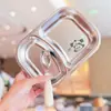 Prato de Jantar Infantil de Aço Inoxidável de Grau Alimentício, Prato Duplo de Aço Inoxidável para Bebês de Jardim de Infância e Uso Doméstico, Lancheira Multicompartimento Anti-Queda