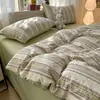 Juego de Cuatro Piezas Jacquard Clase A de Grado Materno para Dormir Desnudo, Algodón Puro, Sábana Bajera Estilo Muji, Funda de Edredón, Juego de Tres Piezas de Sábana Bajera para Dormitorio