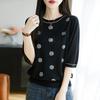 25 Prendas de Punto Nuevas de Verano Estilo Tencel Lyocell Cuello Redondo Manga Tres Cuartos para Mujer Top Camisa Base Jacquard Rosa