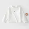 Camiseta Básica Estilo Coreano Rosto Sorridente de Bebê Camada Base Primavera e Outono Gola Alta Meio Manga Roupa Íntima Infantil para Bebês e Crianças Pequenas Top