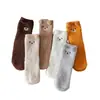 Calcetines de dormir gruesos y lindos de vellón de coral sin pelo de oso de dibujos animados tridimensionales para otoño e invierno, calcetines de luna, calcetines cálidos para el suelo para mujer
