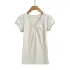 Ropa de Mujer Transfronteriza al por Mayor Estilo Europeo y Americano 2026 Primavera Nuevo Versátil Moda Top de Cuello en V Manga Corta Camiseta Lisa