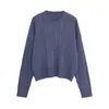 Suéter de Punto Trenzado con Puños de Canalé de Manga Larga, Cuello Redondo Simple, Versátil y Casual, Nuevo de Moda Otoño 2025, Top para Mujer