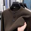 Suéter Auténtico Tommy de Lana con Cuello Redondo para Hombre de Mediana Edad Camiseta de Punto para Base Otoño e Invierno Engrosada Cálida Moda Top de Lana