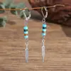 Pendientes de Imitación de Perla Turquesa Hechos a Mano de Nicho Europeo y Americano, Pendientes Vintage Artísticos de Hoja y Cruz de Estilo Étnico para Hombre
