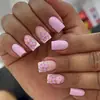 Uñas Cuadradas de Venta Caliente Transfronterizas, Flores Tridimensionales Frescas de Verano, Uñas Portátiles, Uñas Francesas Sencillas, Venta al por Mayor de Productos Terminados