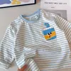 Camiseta de manga larga a rayas para niño ~ Nuevo estilo de otoño para niños, top a rayas con cuello redondo elegante, camiseta básica de moda