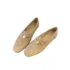 Sapatos Baixos de Couro para Mulheres 2026 Novo Estilo Coreano Camurça Bico Redondo Solado Grosso Salto Baixo Mocassins para Mulheres