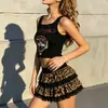 Moda Verão Nova Saia de Renda Estampada de Leopardo Camada Dupla Patchwork de Renda Saia Curta Bufante Hot Girl Atacado