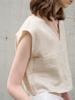 Top Corto de Lino Puro de Alta Gama con Cuello en V, Versátil Estilo Nuevo de Verano, Camiseta sin Mangas Suelta de Estilo 'Old Money' para Mujer