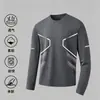 Camiseta esportiva casual masculina de manga longa estampada, moderna para adolescentes, adequada para todas as estações, gola redonda, top básico de manga longa